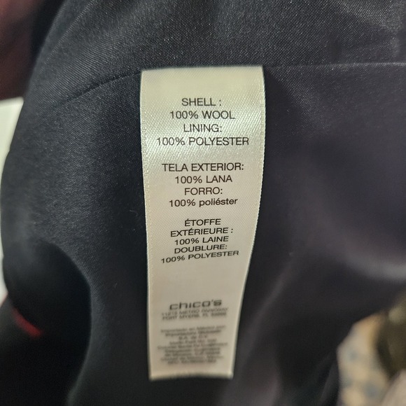 Chicos Coat 100% Wool Striped Colorblock Womens Size 2 Full Zip Pea Coat - Picture 7 of 7